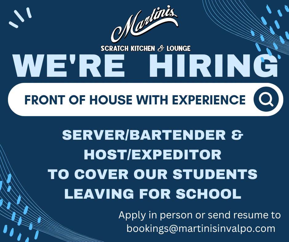 Martinis in Valpo is hiring