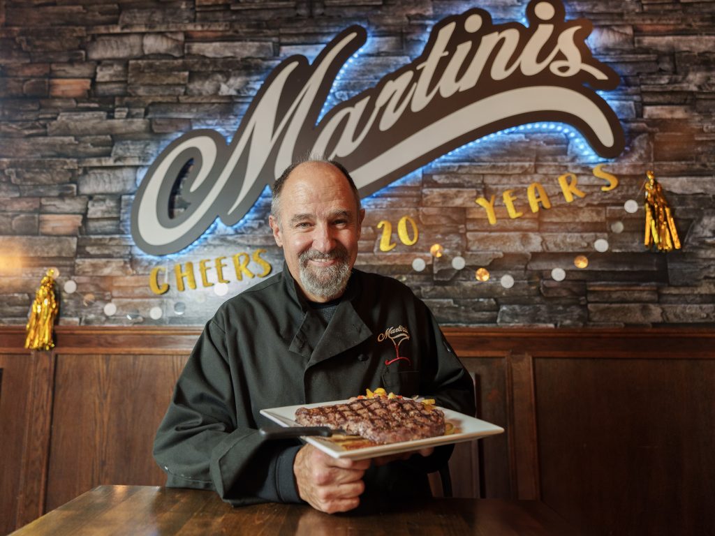 Martinis chef presenting steak dish in Valparaiso IN